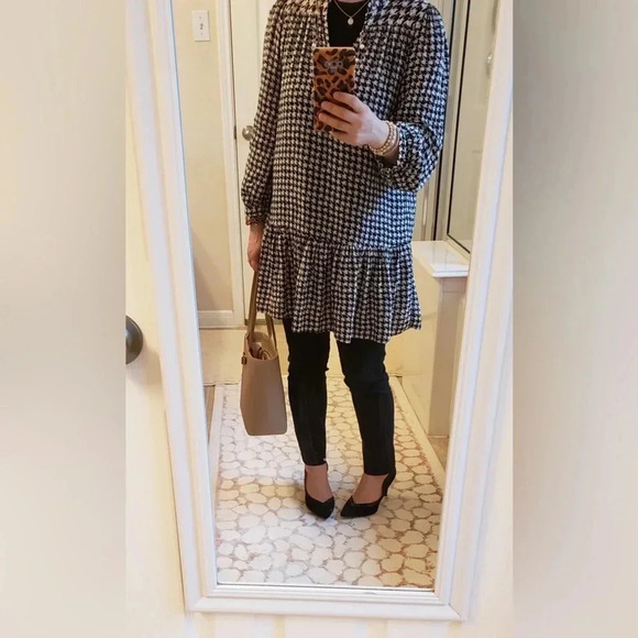 Maeve by Anthropologie Sterling Houndstooth Tunic Dress Black White size Small - Picture 4 of 16